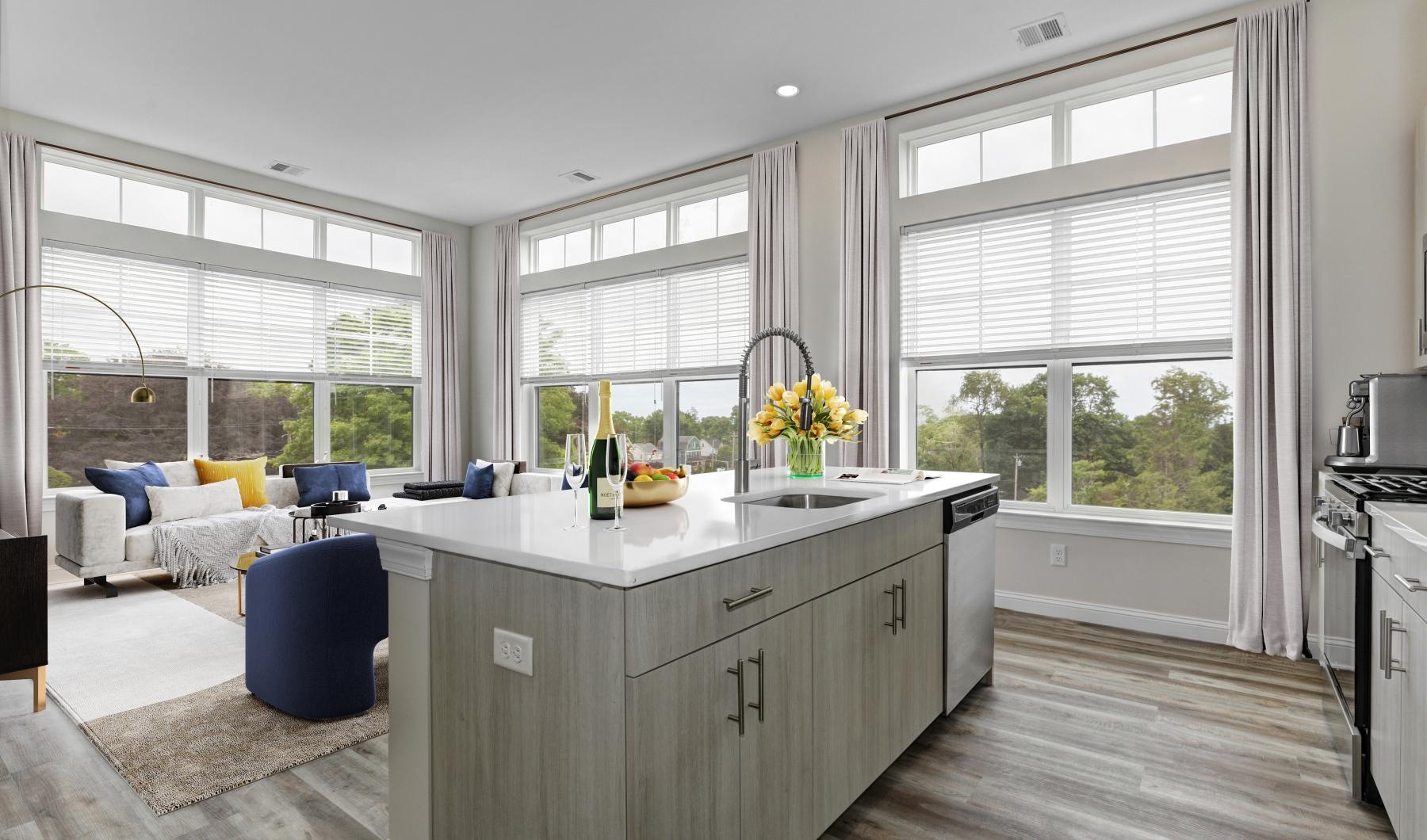 a kitchen with a large island